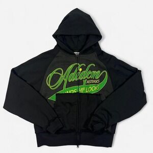 Adidem Asterisks black and green two toned cross stitch ribbon hoodie